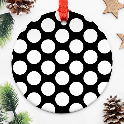 Black And White Polkadot Round Ornament (Two Sides) from ArtsNow.com Back