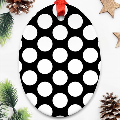 Black And White Polkadot Oval Ornament (Two Sides) from ArtsNow.com Back