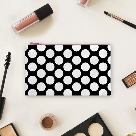 Black And White Polkadot Cosmetic Bag (Small) from ArtsNow.com Front