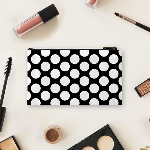 Black And White Polkadot Cosmetic Bag (Small) from ArtsNow.com Back