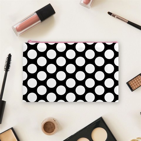 Black And White Polkadot Cosmetic Bag (Medium) from ArtsNow.com Front