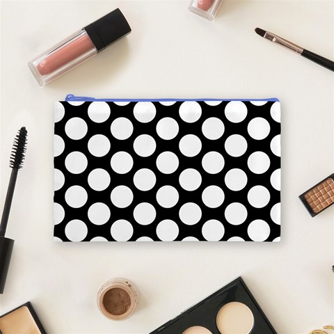 Black And White Polkadot Cosmetic Bag (Medium) from ArtsNow.com Front