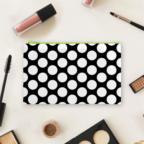 Black And White Polkadot Cosmetic Bag (Medium) from ArtsNow.com Front