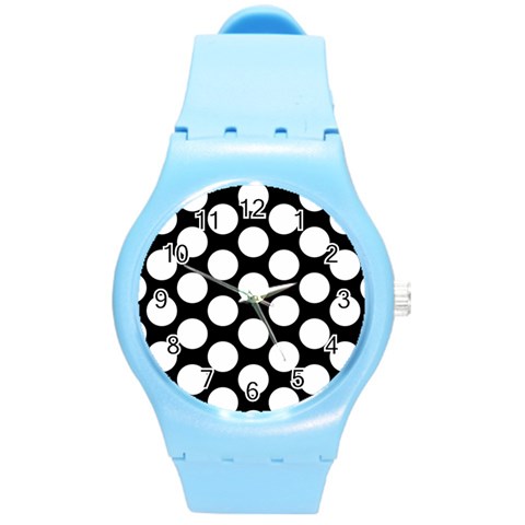 Black And White Polkadot Plastic Sport Watch (Medium) from ArtsNow.com Front