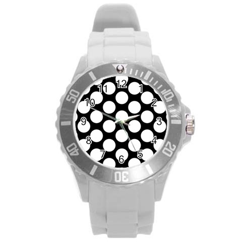 Black And White Polkadot Plastic Sport Watch (Large) from ArtsNow.com Front