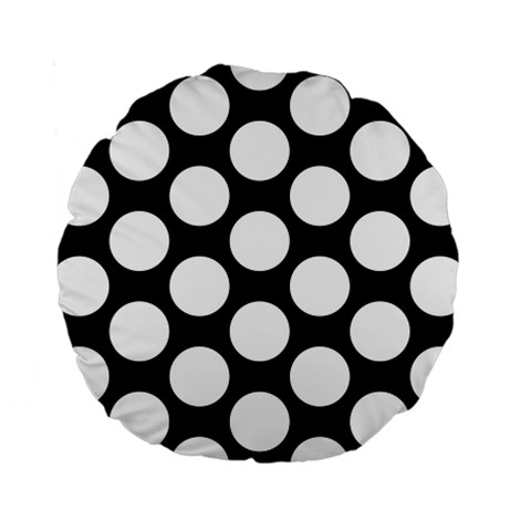 Black And White Polkadot 15  Premium Round Cushion  from ArtsNow.com Back