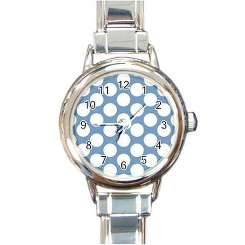 Blue Polkadot Round Italian Charm Watch from ArtsNow.com Front