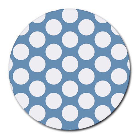 Blue Polkadot 8  Mouse Pad (Round) from ArtsNow.com Front