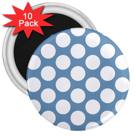 Blue Polkadot 3  Button Magnet (10 pack) from ArtsNow.com Front