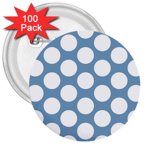 Blue Polkadot 3  Button (100 pack) from ArtsNow.com Front