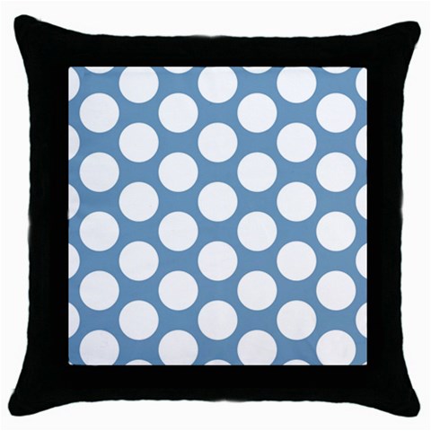 Blue Polkadot Black Throw Pillow Case from ArtsNow.com Front