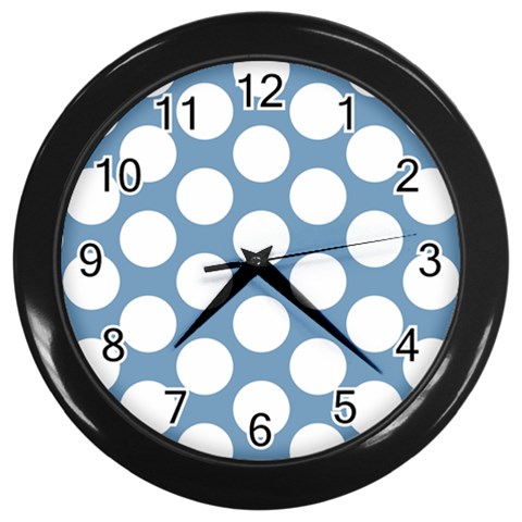 Blue Polkadot Wall Clock (Black) from ArtsNow.com Front