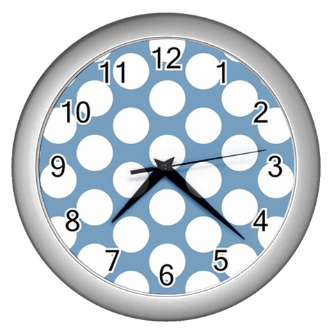 Blue Polkadot Wall Clock (Silver) from ArtsNow.com Front