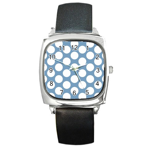 Blue Polkadot Square Leather Watch from ArtsNow.com Front