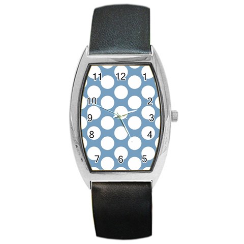 Blue Polkadot Tonneau Leather Watch from ArtsNow.com Front