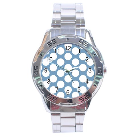 Blue Polkadot Stainless Steel Watch from ArtsNow.com Front