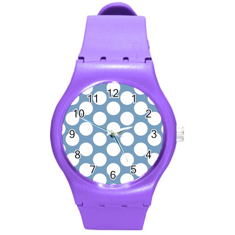 Blue Polkadot Plastic Sport Watch (Medium) from ArtsNow.com Front