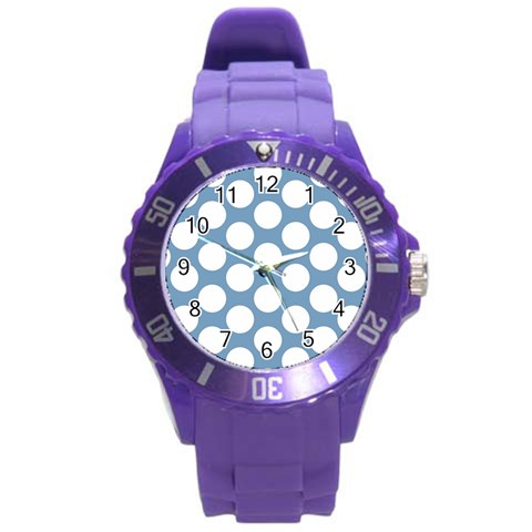 Blue Polkadot Plastic Sport Watch (Large) from ArtsNow.com Front