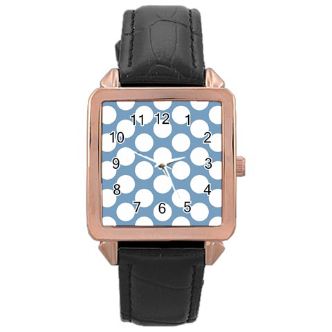 Blue Polkadot Rose Gold Leather Watch  from ArtsNow.com Front