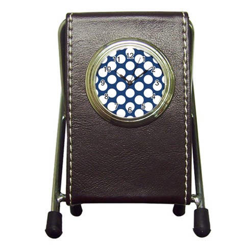 Dark Blue Polkadot Stationery Holder Clock from ArtsNow.com Front