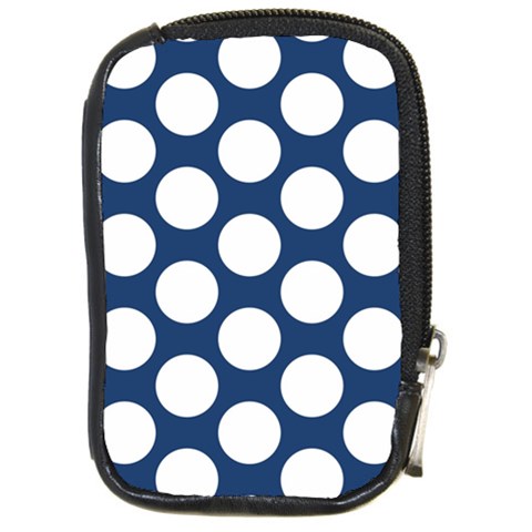 Dark Blue Polkadot Compact Camera Leather Case from ArtsNow.com Front