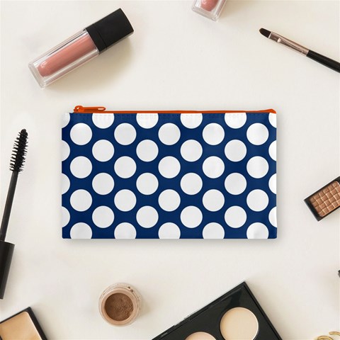 Dark Blue Polkadot Cosmetic Bag (Small) from ArtsNow.com Front