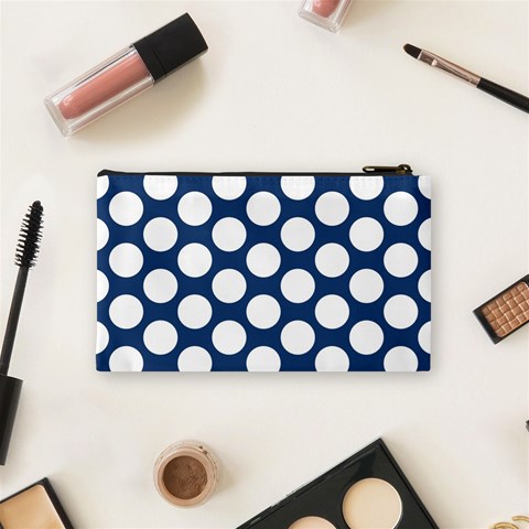 Dark Blue Polkadot Cosmetic Bag (Small) from ArtsNow.com Back