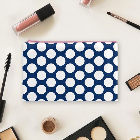 Dark Blue Polkadot Cosmetic Bag (Medium) from ArtsNow.com Front