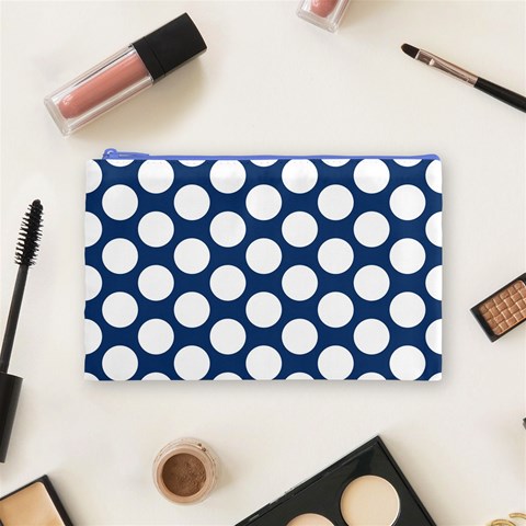 Dark Blue Polkadot Cosmetic Bag (Medium) from ArtsNow.com Front