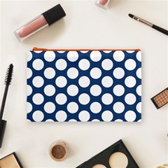 Dark Blue Polkadot Cosmetic Bag (Medium) from ArtsNow.com Front