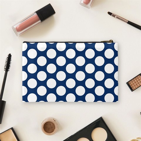 Dark Blue Polkadot Cosmetic Bag (Medium) from ArtsNow.com Back