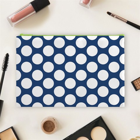 Dark Blue Polkadot Cosmetic Bag (Large) from ArtsNow.com Front