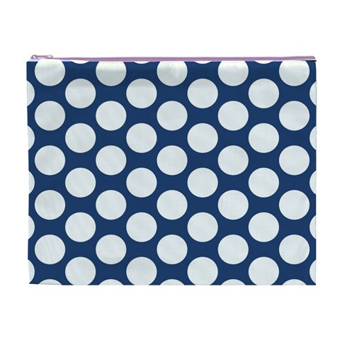 Dark Blue Polkadot Cosmetic Bag (XL) from ArtsNow.com Front