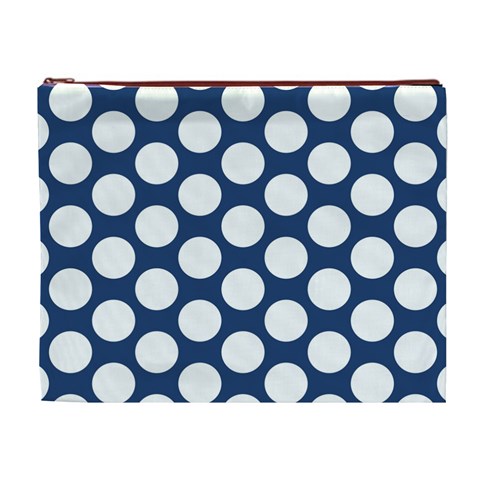 Dark Blue Polkadot Cosmetic Bag (XL) from ArtsNow.com Front