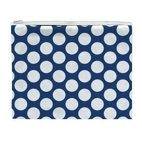 Dark Blue Polkadot Cosmetic Bag (XL) from ArtsNow.com Front