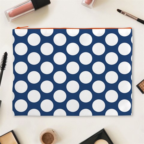 Dark Blue Polkadot Cosmetic Bag (XL) from ArtsNow.com Front