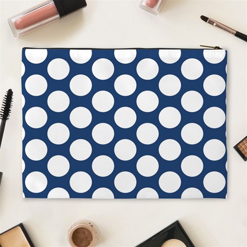 Dark Blue Polkadot Cosmetic Bag (XL) from ArtsNow.com Back