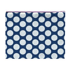 Dark Blue Polkadot Cosmetic Bag (XL) from ArtsNow.com Back