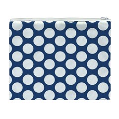 Dark Blue Polkadot Cosmetic Bag (XL) from ArtsNow.com Back