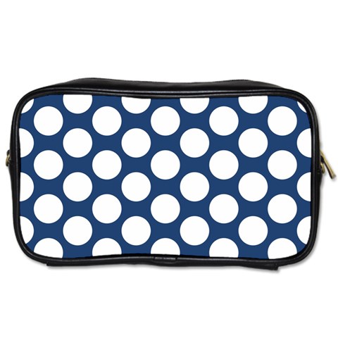 Dark Blue Polkadot Travel Toiletry Bag (One Side) from ArtsNow.com Front