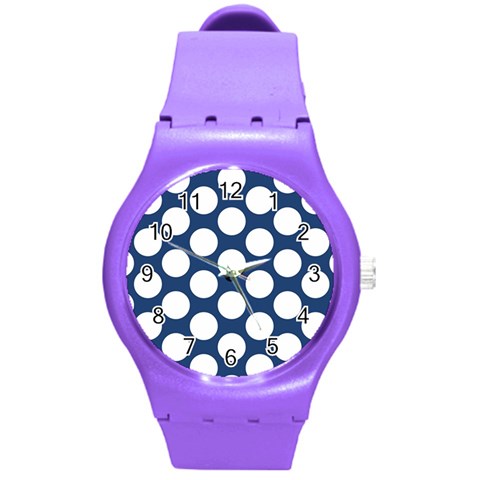 Dark Blue Polkadot Plastic Sport Watch (Medium) from ArtsNow.com Front