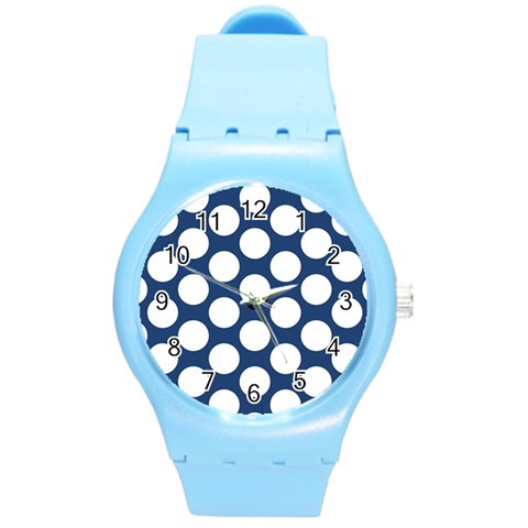 Dark Blue Polkadot Plastic Sport Watch (Medium) from ArtsNow.com Front