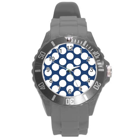 Dark Blue Polkadot Plastic Sport Watch (Large) from ArtsNow.com Front