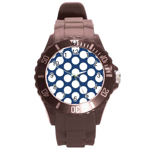 Dark Blue Polkadot Plastic Sport Watch (Large) from ArtsNow.com Front