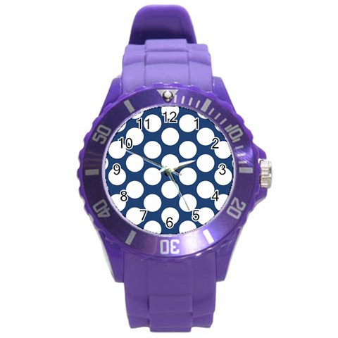 Dark Blue Polkadot Plastic Sport Watch (Large) from ArtsNow.com Front