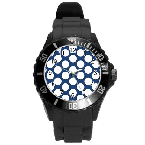 Dark Blue Polkadot Plastic Sport Watch (Large) from ArtsNow.com Front