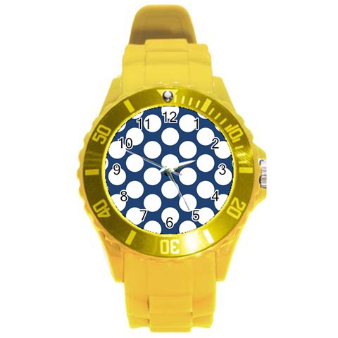 Dark Blue Polkadot Plastic Sport Watch (Large) from ArtsNow.com Front