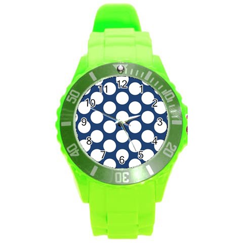 Dark Blue Polkadot Plastic Sport Watch (Large) from ArtsNow.com Front