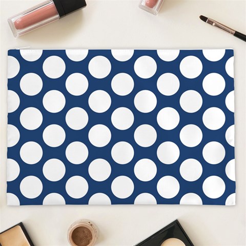 Dark Blue Polkadot Cosmetic Bag (XXL) from ArtsNow.com Front