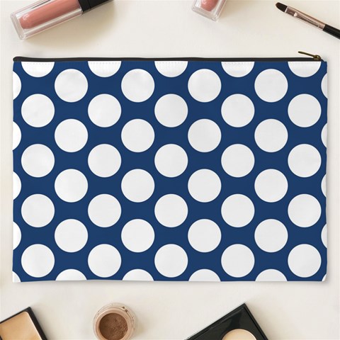 Dark Blue Polkadot Cosmetic Bag (XXXL) from ArtsNow.com Back